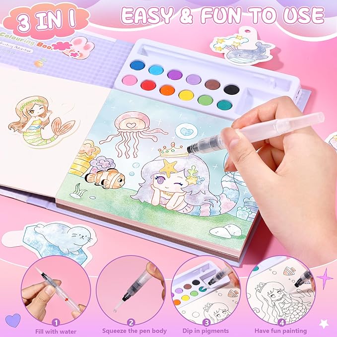 Accevo Paint with Water Coloring Books for Kids, Watercolor Painting Sets for Kids Ages 3-5 4-8, Arts and Crafts Drawing Activities Toy Birthday Gift for Boys Girls