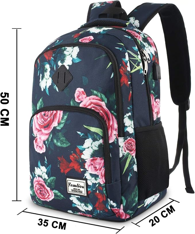 YAMTION Floral Backpack for Teen Girls, School/Travel, 35L, 19x11x6 Inch, USB, Water Repellent