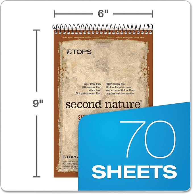 Tops Second Nature Spiral Steno Books, Recycled, 6 x 9 Inches, Gregg Rule, Tan Cover, 70 Sheets Per Book (74690) (Pack of 2)