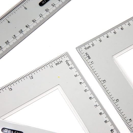 BAZIC Products Math Geometry Set 4 Pieces, Protractor, 12" Ruler, 2 Triangle Rulers, Plastic Clear Measuring Sets for Students School Supplies, 24-Packs