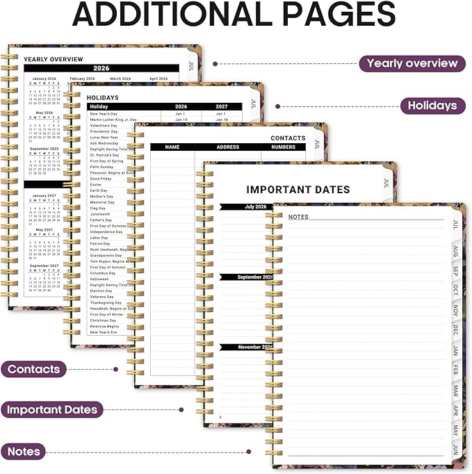 Planner 2026-2027, Academic Year Monthly and Weekly Calendar Planner, Jul 2026 - Jun 2027, Hardcover Teacher Student Planning Agenda book with Tabs, Perfect for School Office Supplies, 6.3" x 8.5" - Midnight Bloom