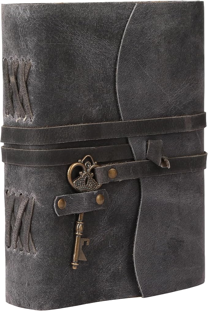 Leather Journal with Deckle Edge Paper 8x6 inch and Vintage Key | Handmade Writing Notebook Diary | Bound Daily Notepad for Men & Women Medium, Sketch/Writing pad for Artists