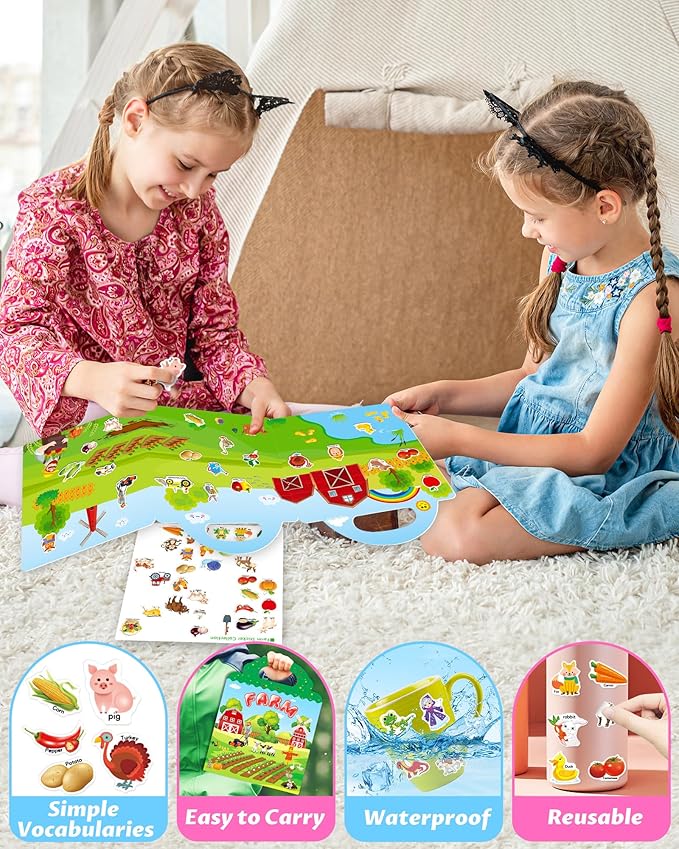 Walenced Reusable Sticker Book for Toddlers, Travel Stickers for Kids, Toddler Craft Activities Toys, Birthday Gifts for Boys & Girls