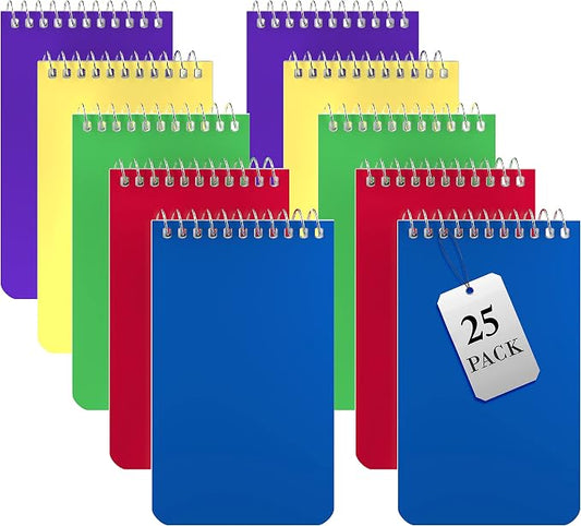Alitte Small Notebooks, Spiral Notepads 3x5 - (Bulk Pack of 25) Pocket Notebook, Memo Pads For Home, Office, College, School - Lined College Ruled Paper - 5 Colored Notebooks, 75 Sheets Per Notebook