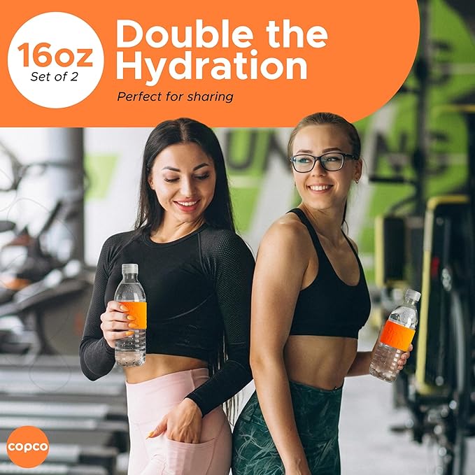 Copco Hydra 16.9 oz Water Bottle, Set of 2 – Leak Proof, BPA Free Tritan, Dishwasher Safe, Twist-Open Body, Non-Slip Silicone Grip, Perfect for Travel, Gym, Work & Outdoor Adventures (Orange)