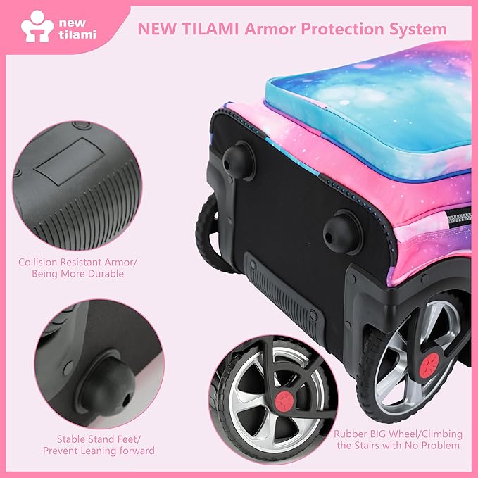 NEW TILAMI 20" Rolling Backpack for Teens Adults, Climbing Stairs Waterproof Backpack with Wheels for School Business Trave Camping with Laptop Compartment, Fit 17 Inch Laptop, Pop Gradient