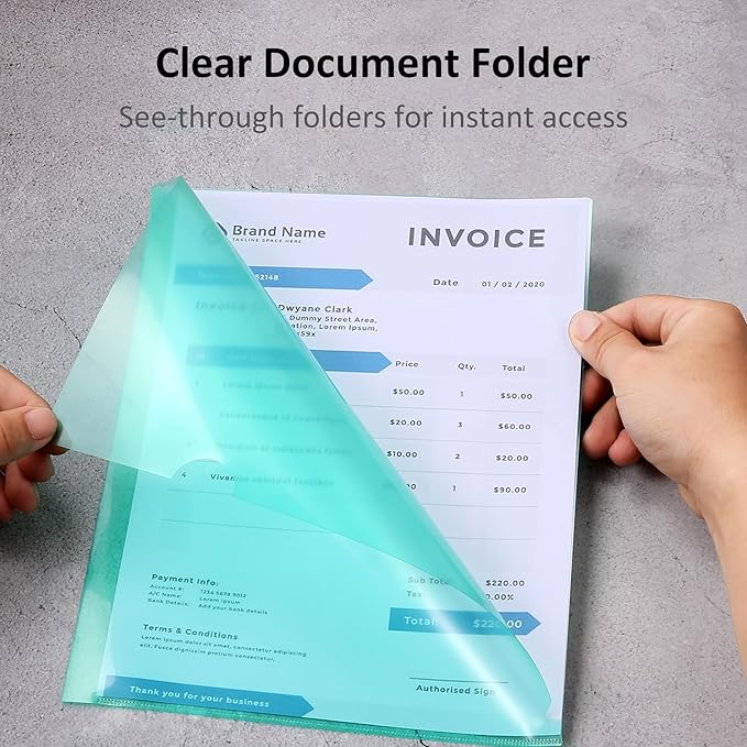 WOT I 36 Pack Clear Document Folders, Plastic Transparent Folders Copy Safe Project Pockets, for Letter Size Sheets, 6 Vibrant Color