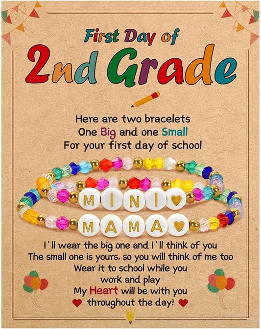 BAYLAY Back to School Bracelet - First Day of School Preschool/Kindergarten/1st Grade/2nd Grade/Back to School Stuff Gifts Supplies Mommy and Me Mommy Daughter Bracelets Heart Beaded Bracelets Gifts