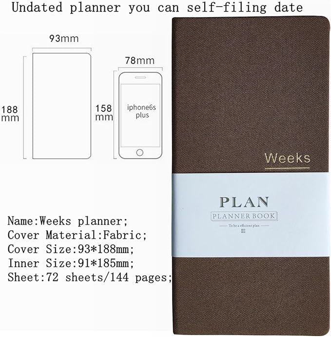 Undated Pocket Weekly Planner Schedule Organizer Agenda Year Month Week Plan A6 Notebooks (Brown with clear cover)