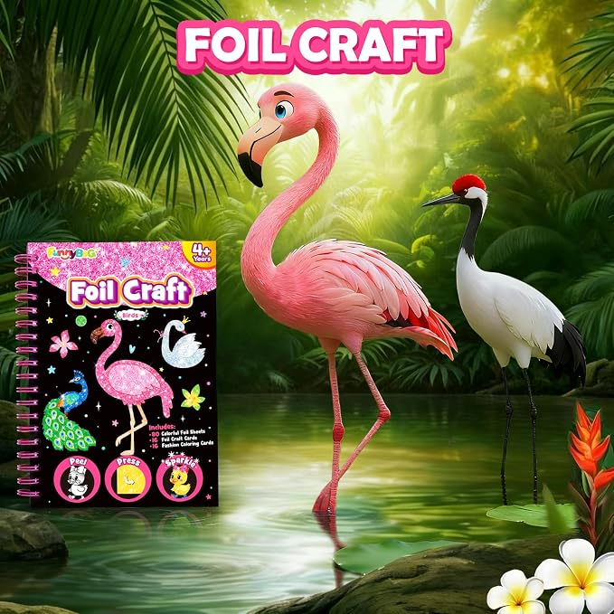 FUNNYB&G Mess-Free Foil Art Craft for Girls Ages 4-10, Kids Birthday Gift