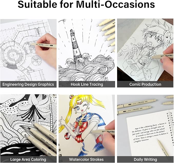 12-Piece Fineliner Pen, Assorted Point Sizes 0.05 to 3mm & Brush Pens, for Art, Writing & Bullet Journaling (12 Point Sizes)