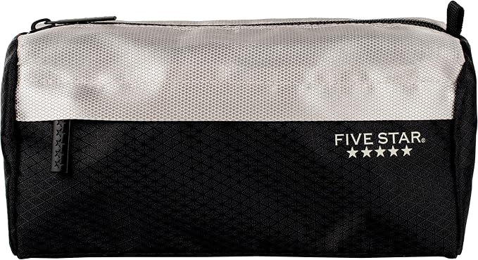 Five Star Pencil Pouch, Pen Case, 9-Pocket Zipper Pouch, Storage Organizer for School Supplies Earbuds Chargers Cables Makeup, Black/Grey (505600A-ECM)