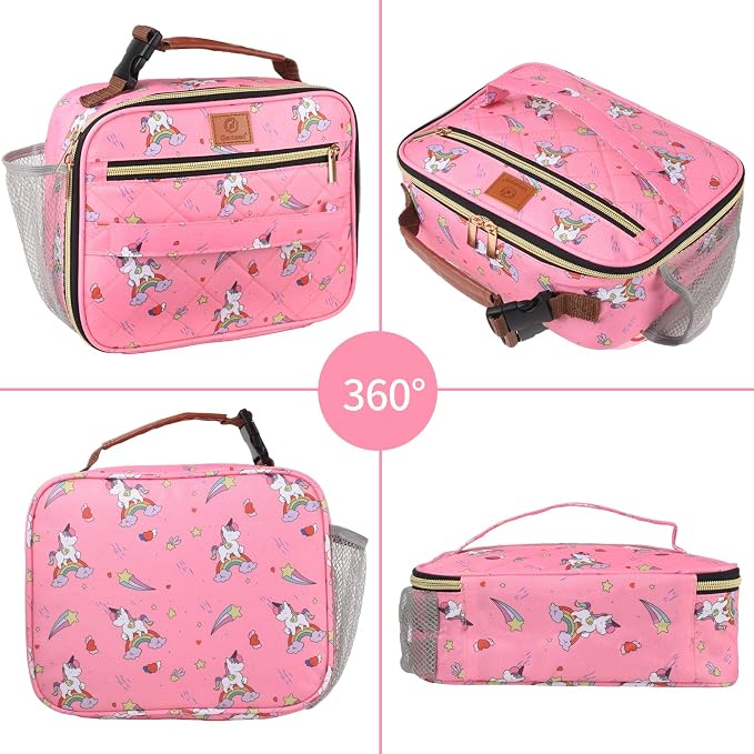 Genteen Lunch Box for Kids, Boys - Insulated Small LunchBox Reusable, Zip Closure & Buckle Handle, Portable Cooler for Work, School, Travel (Unicorn)