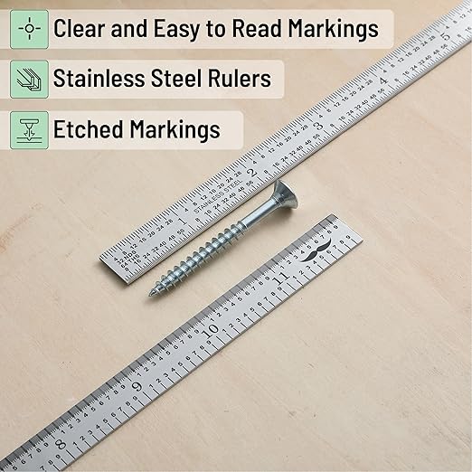 Mr. Pen- Machinist Ruler, 12 Inch, 2 Pack, Stainless Steel Imperial, Precision Measuring Tool, 1/10, 1/100, 1/32, 1/64 Inch Graduation for Engineering, Carpentry, Drafting, Office, School