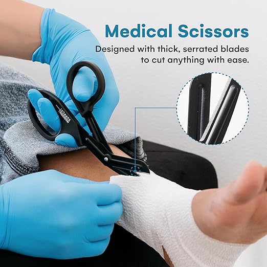 Madison Supply 7.5 Inches Premium Stainless Steel Trauma Shears for Left and Right Hand - Non-Stick Coated Blades Medical Scissors - Durable Fluoride-Coated Nurse Scissors - Black