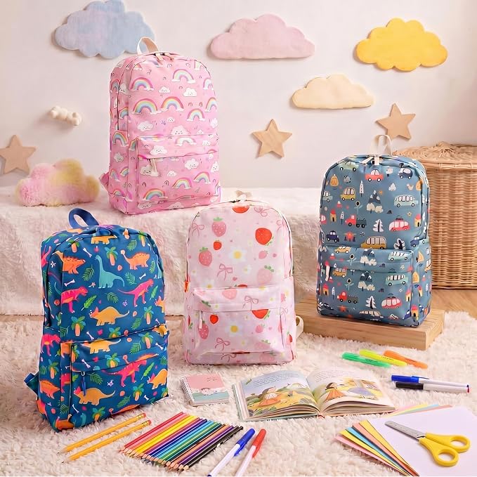 17'' Backpacks Bulk with Supplies Stationery Kits, Printed Bookbags and Writing Accessories Kit for Donation(Cute,6 Pack)