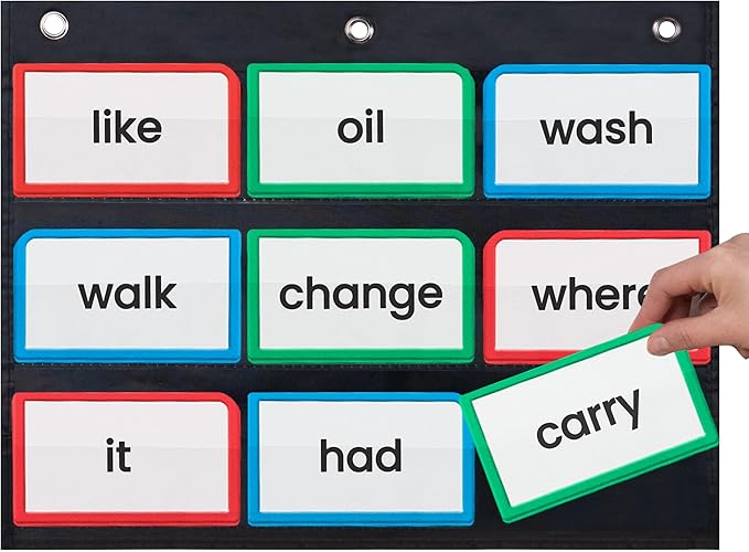 Essex Wares - 17" Wide x 11" Tall Pocket Chart, Black - Sturdy Pocket Chart for Classroom for Sentence Strips - Easy to Use & Hang, Reusable Black Pocket Chart