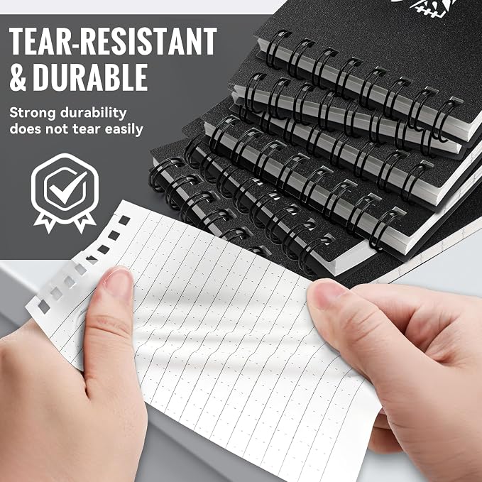 6 Pack Waterproof Pocket Notebook, 3" x 5" Top-Spiral Pocket Notepad