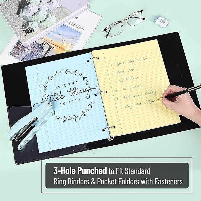Mr. Pen- Colored Loose Leaf Paper Wide Ruled, 100 Sheets, 8” x 10.5”, 3- Hole Punched, Notebook Paper