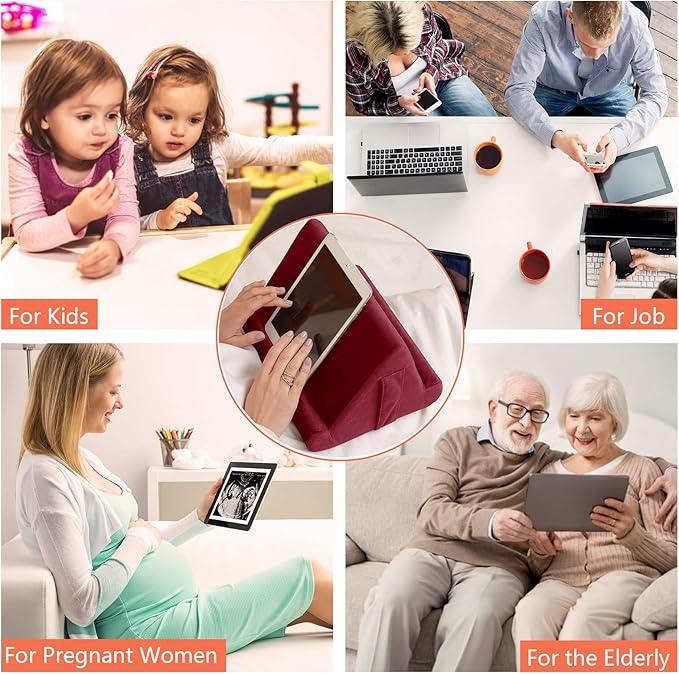 2pcs Multi-Angle Tablet Holder Cushion Stand with Net Pocket & Black Color Phone Stands Upgraded Tablet Pad Support for Phone,Pad,Books (WineRed)