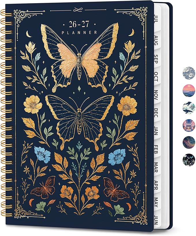Planner 2026-2027, Hardcover Monthly and Weekly Academic Planner July 2026 - June 2027, Teacher and Student Calendar Agenda Book with Tabs, A4 (8.5" x 11"), Ideal for School and Office, Golden Butterfly