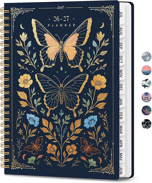 Planner 2026-2027, Hardcover Monthly and Weekly Academic Planner July 2026 - June 2027, Teacher and Student Calendar Agenda Book with Tabs, A4 (8.5" x 11"), Ideal for School and Office, Golden Butterfly
