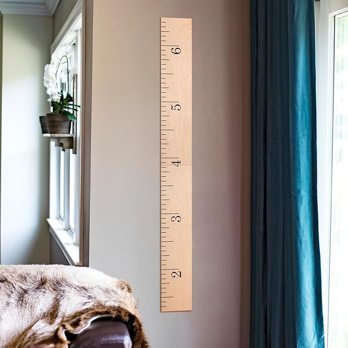 Growth Chart Art | Hanging Wooden Height Growth Chart to Measure Baby, Child, Grandchild - Naked Birch Classic Schoolhouse Ruler with Inches - Wall Decoration for Girls and Boys - 58"x5.75"