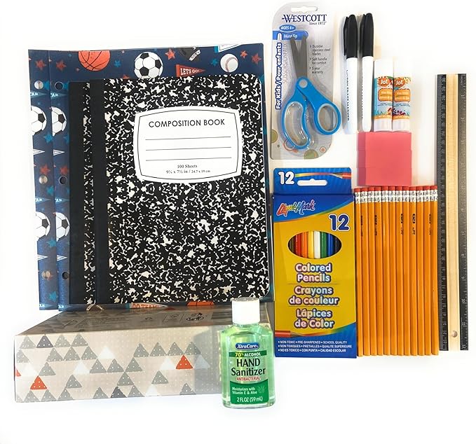 BLJ School Supplies for Kids, Back to School Supply Box, Supplies for Girls or Boys, Essentials Supplies for K-8 Kindergarten Elementary-School Supply Kit 39PCS (Sport)