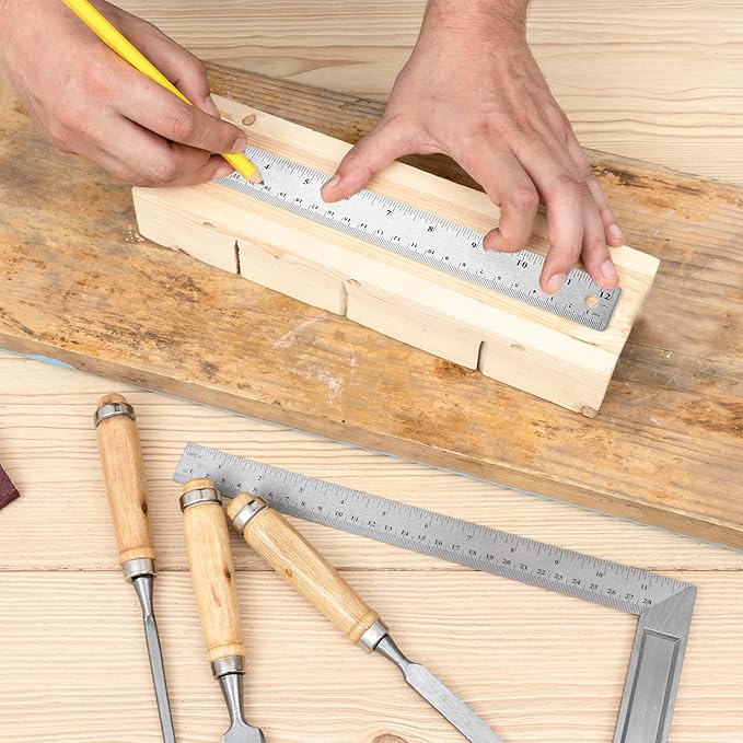 Metal Ruler Cork Backed 6 Inch 12 Inch Stainless Steel Metal Rulers with Cork Backing Non-Slip Straight Edge Ruler with Inch and Centimeters for Student School Office Drafting Tools