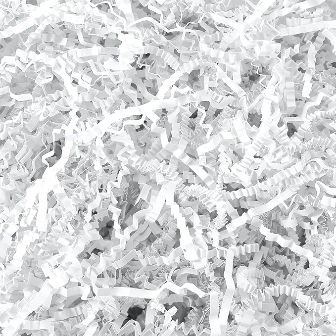 Outus 2 LB White Crinkle Cut Paper Shred Filler for Gift Baskets Box Bags White Shredded Paper Confetti Grass Cushion Stuffing for Graduation Wedding Bridesmaid Birthday Packaging Wrapping Decoration
