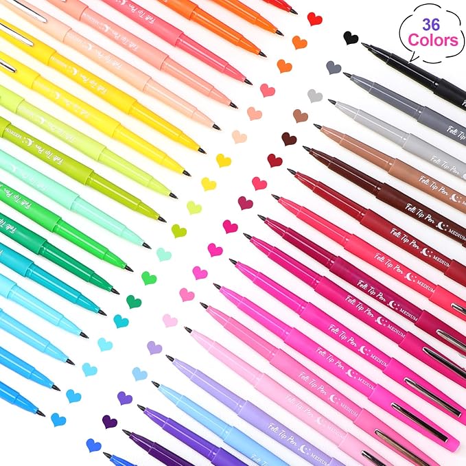 Fuyoooo 36 Pcs Multicolor Felt Tip Pens, Quick Dry, 0.7 mm Medium Point