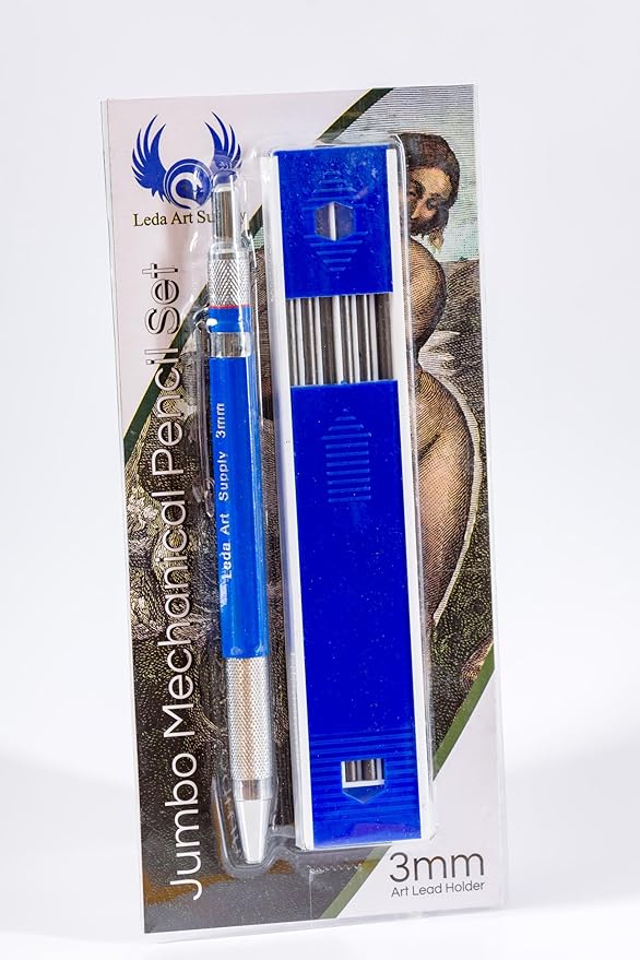 Leda Art 3.0mm Mechanical Pencil Set Drafting Pencil with Built-in Sharpener & 6 Lead Refills Ideal for Thick Lines, Sketching, Drawing & Mixed Media Art (Jumbo)