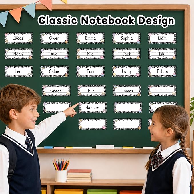 60 Pcs Composition Notebook Magnetic Name Tags Reusable Dry Erase Labels Thickened Magnetic Back Name Plate Stickers for Classroom Desks Whiteboard Locker Office Bulletin Board Decor Supplies
