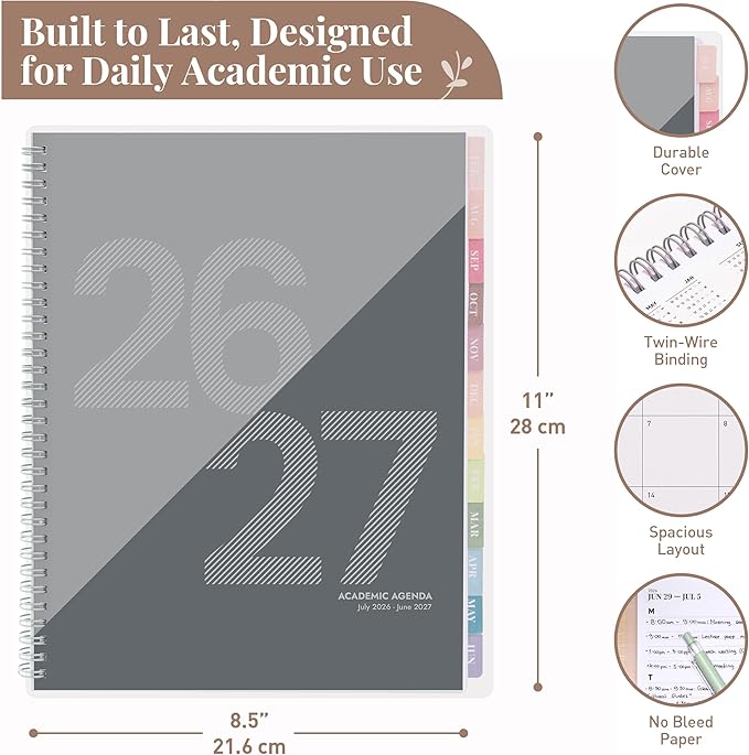 Rileys Academic Planner 2026-2027, Daily, Weekly & Monthly Planner, July 2026 - June 2027, Student Notes Pages, Twin-Wire Binding, Weekly Agenda for School & Work (8.5 x 11-Inches, Geographic, Black)