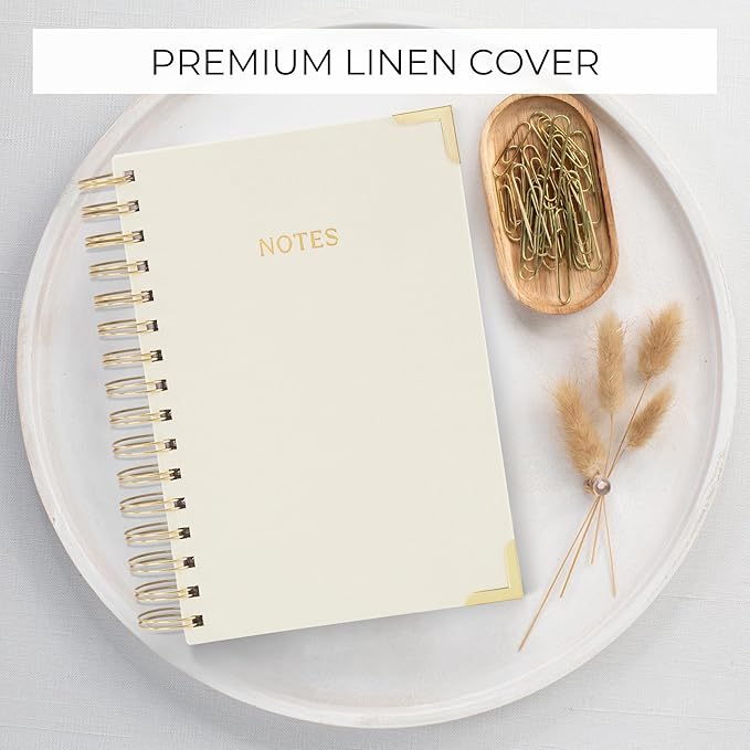 Aesthetic Thick Spiral Notebook Journal For Women in A5 Format - Modern Linen Hardcover College Ruled Note Book With 220 Lined Pages - Perfect For Writing And Staying Organized at Work or Schoo
