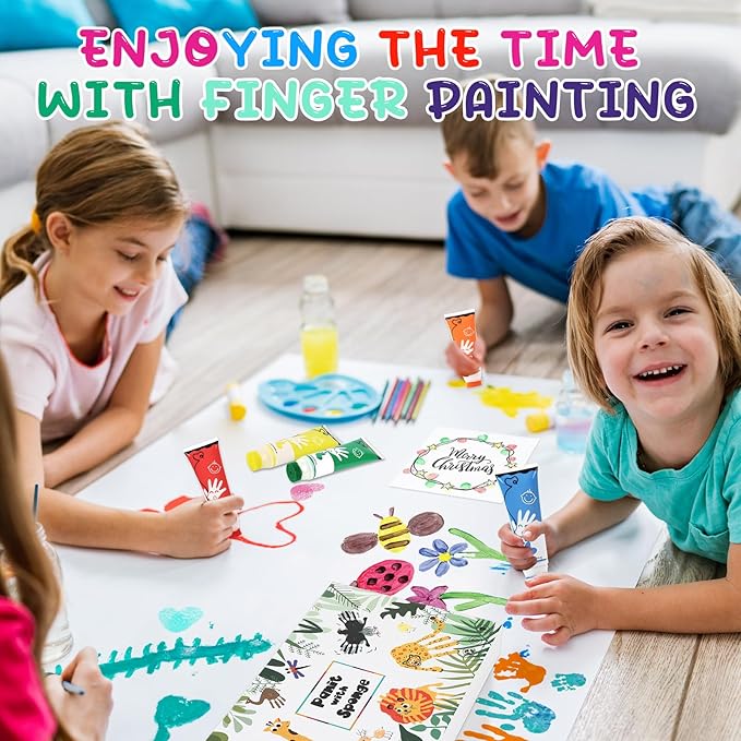 Washable Finger Paint for Toddlers with Sponge Head, Safe Non-Toxic 8 Colors Large Capacity (2.54fl Oz), Baby Safe Paint Art Supplies Preschool Learning, Easter Gift for Kid Ages 1+