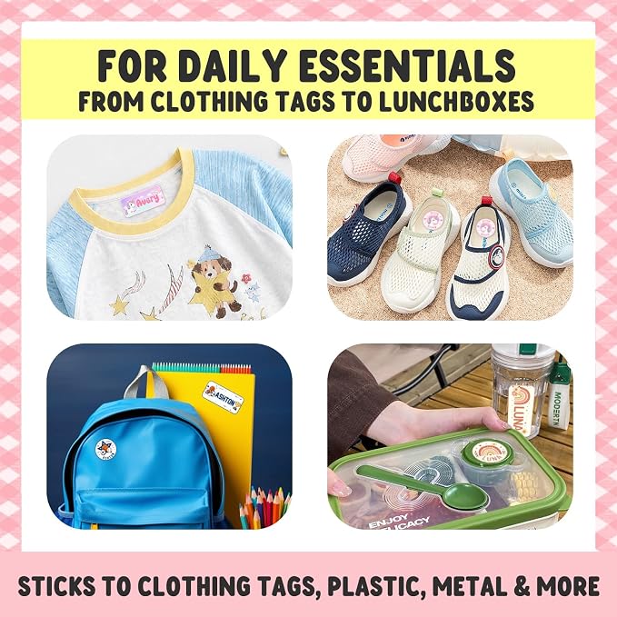 Personalized Custom Name Labels, 120 Waterproof Stickers, Multi-Size Name Tags for Water Bottles, Clothing Tags, Lunch Boxes and Backpacks