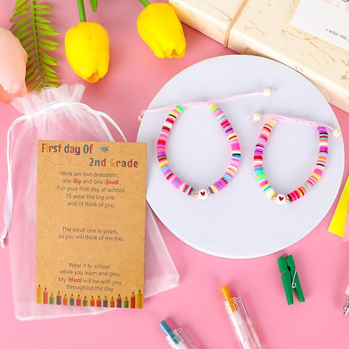 Back to School Supplies, First Day of Kindergarten Bracelet, Back to School Bracelet Mommy and Me, Prek Matching Wish Bracelets Set, Adjustable Bracelet for Boys Girls Gifts Stuff Bulk