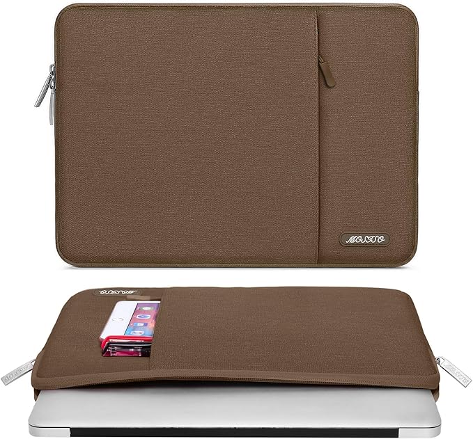 MOSISO Laptop Case 13.3 inch, 13-13.3 inch Laptop Sleeve Compatible with MacBook Air/Pro 13/Pro 14 M5 M4 M3 M2 M1, HP Dell ASUS Lenovo,Polyester Vertical Computer Sleeve Bag with Pocket, Light Brown