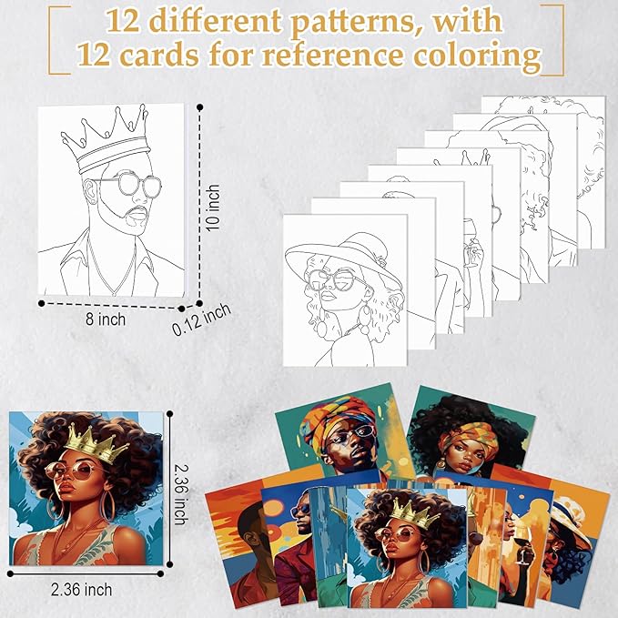 Cholemy 36 Pcs Paint and Sip Kit for Adults 8''x10'' Pre Drawn Canvas for Painting DIY Afro Acrylic Painting Kit Wood Easel Brushes Date Night Bulk for Father's Day Party Gifts(Black Women)