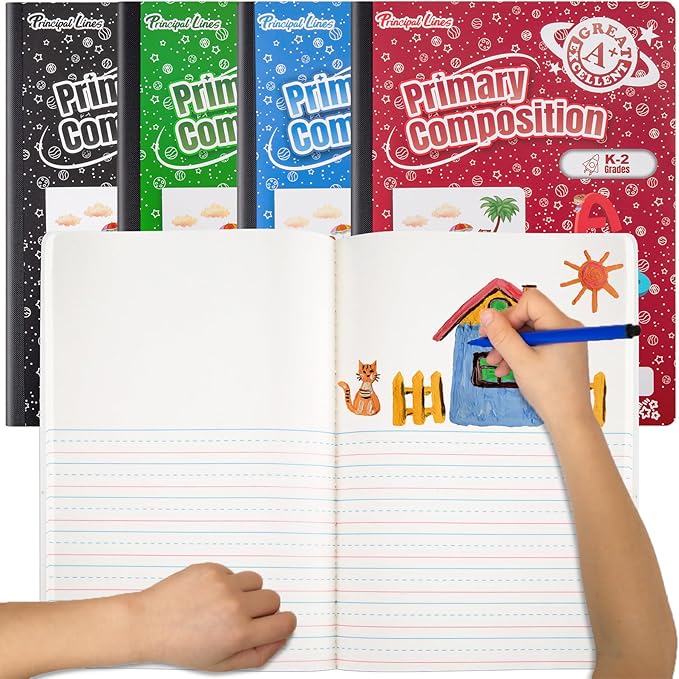 24 Pack Primary Composition Notebook K-2, Primary Ruled Journal, Draw and Write Journal for Kids, Notebook School Supplies for Students, Hard Cover, 200 Pages(100 Sheets)