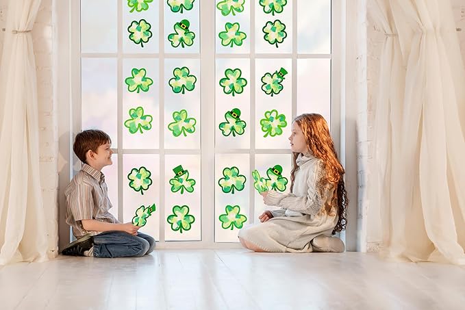 40PCS St. Patricks Day Crafts Bulk: Paper Shamrock Suncatchers, Saint Patrick's DIY Kits, Window Stained Glass Effect Art Supplies(Green)