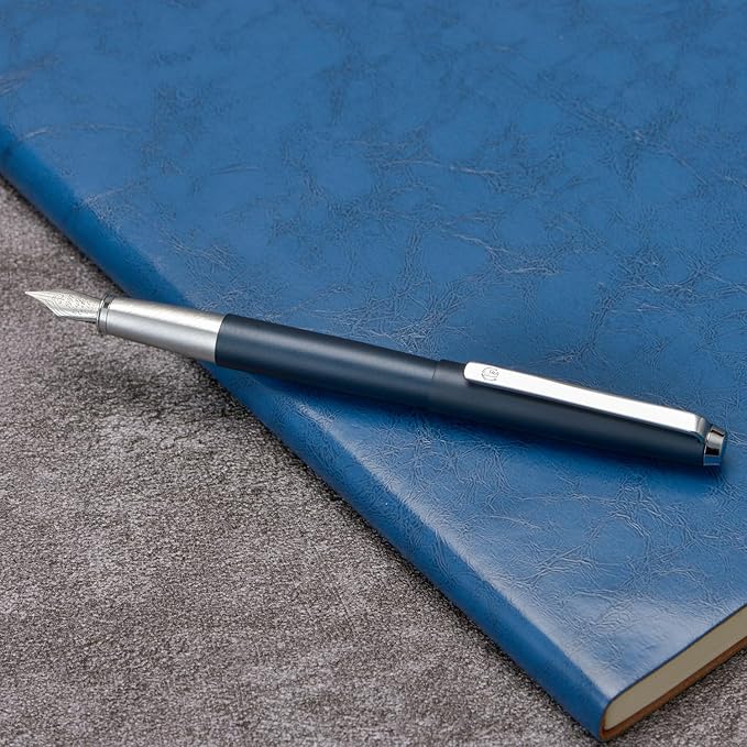 HongDian 525 Dark Blue Fountain Pen, Extra Fine Nib Classic Pen Includes Metal Pen Case and Refillable Converter