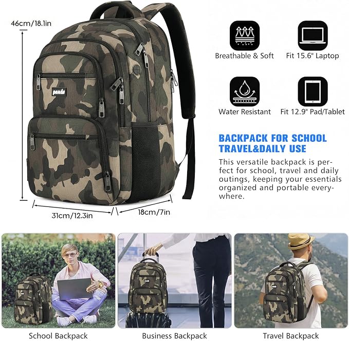 Paude Laptop Backpack for Man and Teens,School Backpack,Large Bookbag for High School College Students Work,Waterproof
