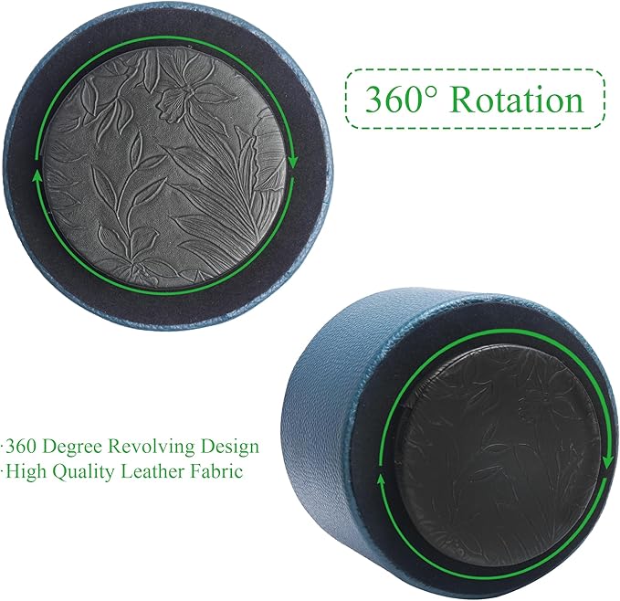 Round Leather Art Supply Organizer,Remote Control Holder,360 Degree Spinning,Multi-Functional Pencil Holder,4 Compartments Desktop Stationary Organizer(1-Lichee Green)