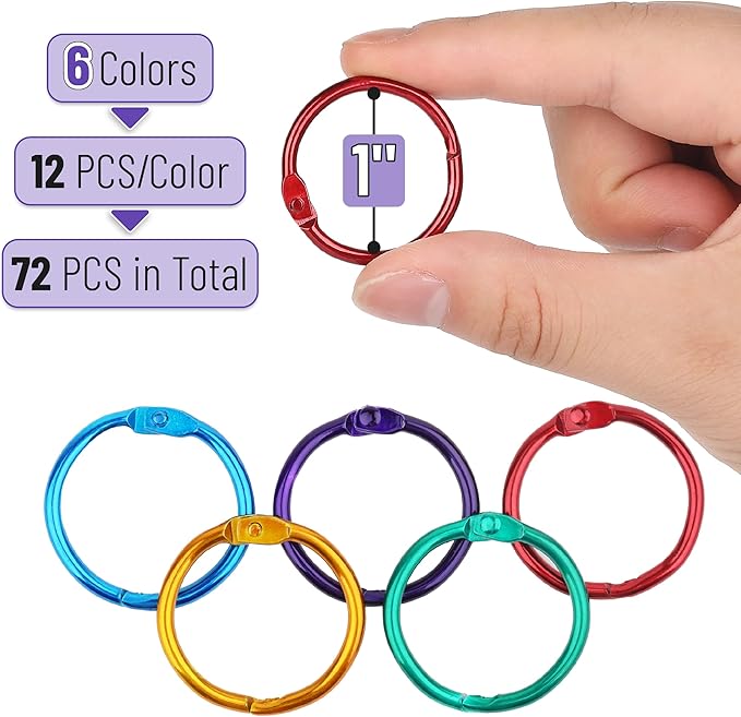 Mr. Pen- Loose Leaf Binder Book Rings, 72 Pack, Assorted Colors, 1 Inch, Metal Binder Rings for Index Cards, Flash Cards, Notebooks, Scrapbook, Keychains, School, Home, Office