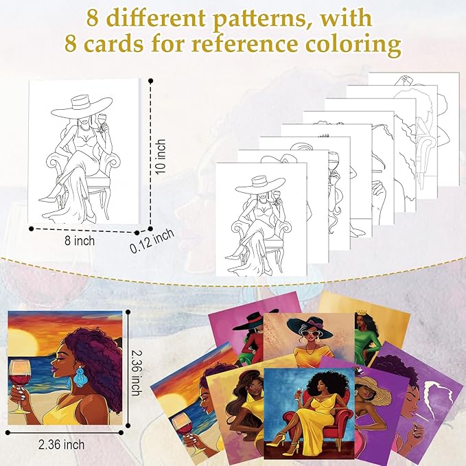 Cholemy 36 Pcs Paint and Sip Kit for Adults 8''x10'' Pre Drawn Canvas for Painting DIY Afro Acrylic Painting Kit Wood Easel Brushes Date Night Bulk for Father's Day Party Gifts(Wine Lady)