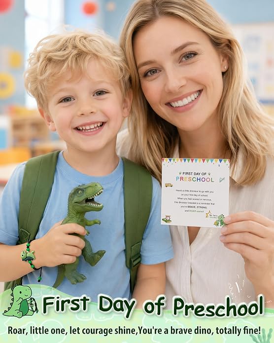 PEALICIOUS Dinosaur Bracelets for Boys, Back to School Birthday Son Gifts | First Day of Kindergarten Bracelet, Adjustable Dino Gifts Match Dinosaur Costume, Birthday Gifts for Boys Son Grandson
