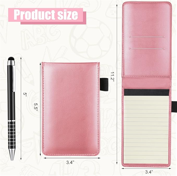 Outus 10 Pcs Mini Pocket Notepad Holder Set Included Small Leather Pocket Notebook Holder with 50 Lined Sheets, Metal Pen, 8 Pcs 3 x 5 Inch Memo Book Refills, 30 Lined Paper Per Note Pad (Pink)