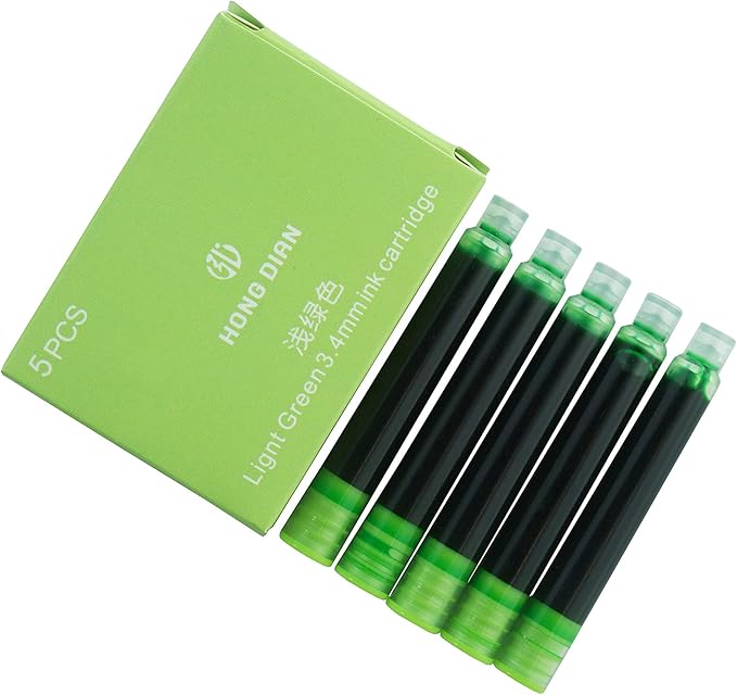 Asvine Fountain Pen Ligth Green Ink Cartridges, Set of 30 Refill Ink Cartridges, 3.4 mm Bore Diameter